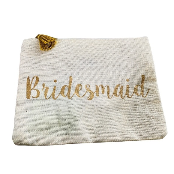 Mud Pie Creamy White Bridesmaid Gold Glitter Carry All Clutch Case - Picture 1 of 5